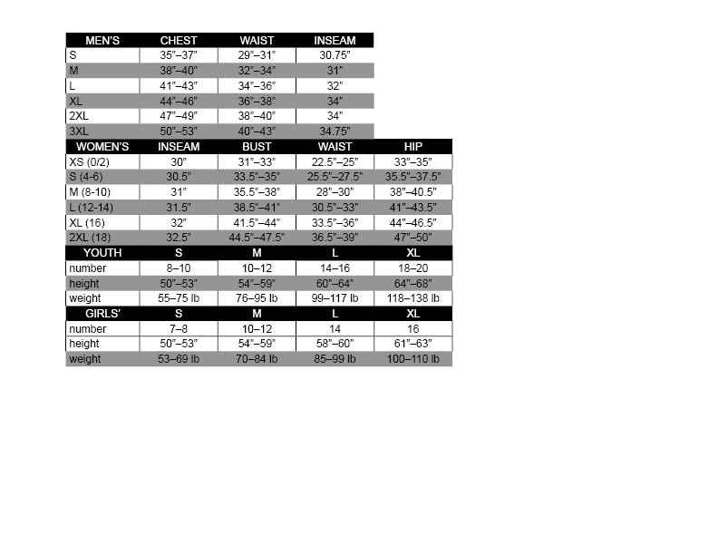 adidas Sizing Charts